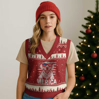 Merica Golden Retriever V-Neck Knit Sweater Vest Patriotic Dog US Flag 4th Of July - Wonder Print Shop