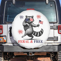 Feral and Free Dancing Raccoon Spare Tire Cover Funny 4th July Patriotic Animal US Flag and Fireworks - Wonder Print Shop
