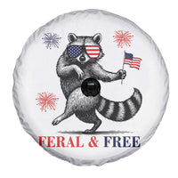 Feral and Free Dancing Raccoon Spare Tire Cover Funny 4th July Patriotic Animal US Flag and Fireworks - Wonder Print Shop