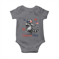 Feral and Free Dancing Raccoon Baby Onesie Funny 4th July Patriotic Animal US Flag and Fireworks - Wonder Print Shop
