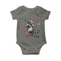 Feral and Free Dancing Raccoon Baby Onesie Funny 4th July Patriotic Animal US Flag and Fireworks - Wonder Print Shop