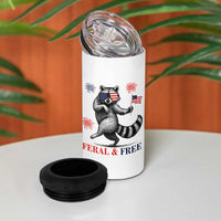 Feral and Free Dancing Raccoon 4 in 1 Can Cooler Tumbler Funny 4th July Patriotic Animal US Flag and Fireworks - Wonder Print Shop