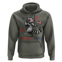 Feral and Free Dancing Raccoon Hoodie Funny 4th July Patriotic Animal US Flag and Fireworks - Wonder Print Shop