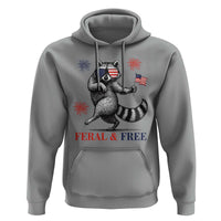 Feral and Free Dancing Raccoon Hoodie Funny 4th July Patriotic Animal US Flag and Fireworks - Wonder Print Shop