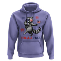 Feral and Free Dancing Raccoon Hoodie Funny 4th July Patriotic Animal US Flag and Fireworks - Wonder Print Shop