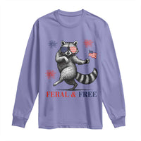 Feral and Free Dancing Raccoon Long Sleeve Shirt Funny 4th July Patriotic Animal US Flag and Fireworks - Wonder Print Shop