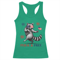 Feral and Free Dancing Raccoon Racerback Tank Top Funny 4th July Patriotic Animal US Flag and Fireworks - Wonder Print Shop