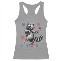 Feral and Free Dancing Raccoon Racerback Tank Top Funny 4th July Patriotic Animal US Flag and Fireworks - Wonder Print Shop
