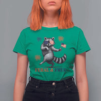 Feral and Free Dancing Raccoon T Shirt For Women Funny 4th July Patriotic Animal US Flag and Fireworks - Wonder Print Shop