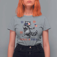 Feral and Free Dancing Raccoon T Shirt For Women Funny 4th July Patriotic Animal US Flag and Fireworks - Wonder Print Shop