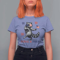 Feral and Free Dancing Raccoon T Shirt For Women Funny 4th July Patriotic Animal US Flag and Fireworks - Wonder Print Shop