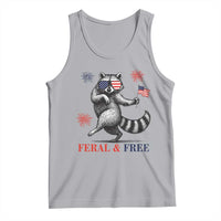 Feral and Free Dancing Raccoon Tank Top Funny 4th July Patriotic Animal US Flag and Fireworks - Wonder Print Shop