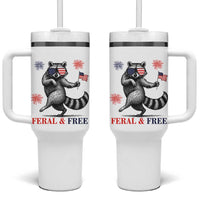 Feral and Free Dancing Raccoon Tumbler With Handle Funny 4th July Patriotic Animal US Flag and Fireworks - Wonder Print Shop