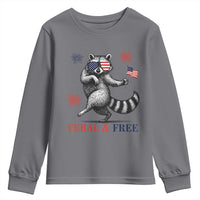 Feral and Free Dancing Raccoon Youth Sweatshirt Funny 4th July Patriotic Animal US Flag and Fireworks - Wonder Print Shop