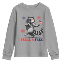Feral and Free Dancing Raccoon Youth Sweatshirt Funny 4th July Patriotic Animal US Flag and Fireworks - Wonder Print Shop