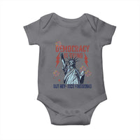 Democracy Is Dying But Hey Nice Fireworks Statue of Liberty Baby Onesie Funny 4th Of July Retro - Wonder Print Shop