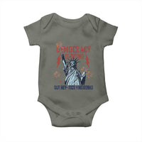 Democracy Is Dying But Hey Nice Fireworks Statue of Liberty Baby Onesie Funny 4th Of July Retro - Wonder Print Shop