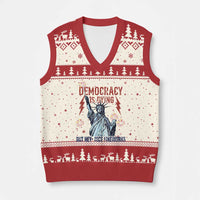 Democracy Is Dying But Hey Nice Fireworks Statue of Liberty V-Neck Knit Sweater Vest Funny 4th Of July Retro - Wonder Print Shop
