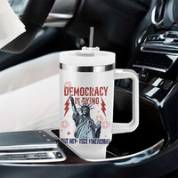 Democracy Is Dying But Hey Nice Fireworks Statue of Liberty Tumbler With Handle Funny 4th Of July Retro - Wonder Print Shop