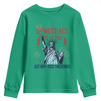 Democracy Is Dying But Hey Nice Fireworks Statue of Liberty Youth Sweatshirt Funny 4th Of July Retro - Wonder Print Shop