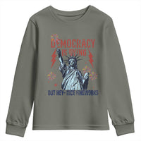 Democracy Is Dying But Hey Nice Fireworks Statue of Liberty Youth Sweatshirt Funny 4th Of July Retro - Wonder Print Shop