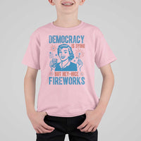 Democracy Is Dying But Hey Nice Fireworks T Shirt For Kid Funny Retro 4th of July Political Humor - Wonder Print Shop