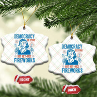 Democracy Is Dying But Hey Nice Fireworks Ceramic Ornament Funny Retro 4th of July Political Humor - Wonder Print Shop