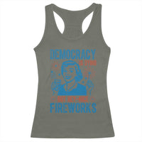 Democracy Is Dying But Hey Nice Fireworks Racerback Tank Top Funny Retro 4th of July Political Humor - Wonder Print Shop
