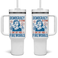 Democracy Is Dying But Hey Nice Fireworks Tumbler With Handle Funny Retro 4th of July Political Humor - Wonder Print Shop