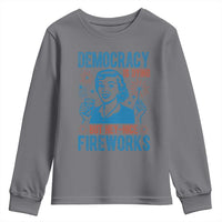 Democracy Is Dying But Hey Nice Fireworks Youth Sweatshirt Funny Retro 4th of July Political Humor - Wonder Print Shop