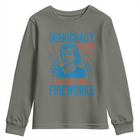 Democracy Is Dying But Hey Nice Fireworks Youth Sweatshirt Funny Retro 4th of July Political Humor - Wonder Print Shop