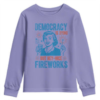 Democracy Is Dying But Hey Nice Fireworks Youth Sweatshirt Funny Retro 4th of July Political Humor - Wonder Print Shop