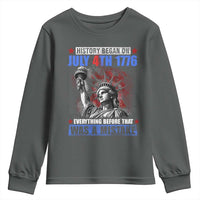 History Began July 4th 1776 Youth Sweatshirt Bold Patriotic Statement Statue of Liberty