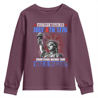 History Began July 4th 1776 Youth Sweatshirt Bold Patriotic Statement Statue of Liberty