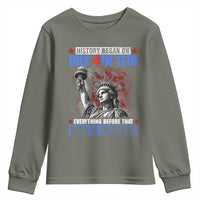 History Began July 4th 1776 Youth Sweatshirt Bold Patriotic Statement Statue of Liberty