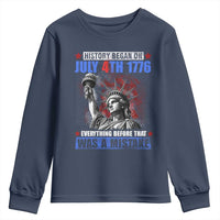 History Began July 4th 1776 Youth Sweatshirt Bold Patriotic Statement Statue of Liberty