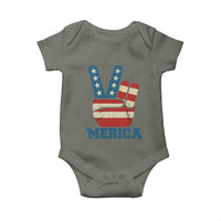 Vintage ‘Merica Peace Sign Baby Onesie Retro Patriotic 4th of July USA Flag