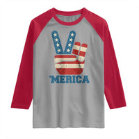 Vintage ‘Merica Peace Sign Raglan Shirt Retro Patriotic 4th of July USA Flag