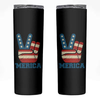 Vintage ‘Merica Peace Sign Skinny Tumbler Retro Patriotic 4th of July USA Flag