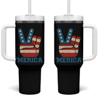 Vintage ‘Merica Peace Sign Tumbler With Handle Retro Patriotic 4th of July USA Flag