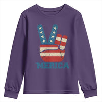 Vintage ‘Merica Peace Sign Youth Sweatshirt Retro Patriotic 4th of July USA Flag