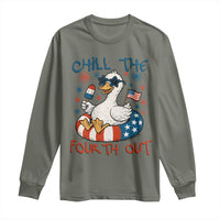 Funny Goose 4th of July Long Sleeve Shirt Chill the Fourth Out Patriotic Humor with Summer Vibes