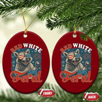 Red White and Feral Raccoon Ceramic Ornament Funny Patriotic Fireworks Wild 4th of July Vibes - Wonder Print Shop