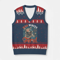 Red White and Feral Raccoon V-Neck Knit Sweater Vest Funny Patriotic Fireworks Wild 4th of July Vibes - Wonder Print Shop