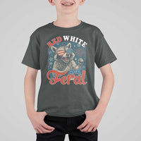 Red White and Feral Raccoon T Shirt For Kid Funny Patriotic Fireworks Wild 4th of July Vibes - Wonder Print Shop