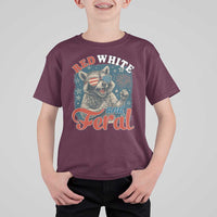 Red White and Feral Raccoon T Shirt For Kid Funny Patriotic Fireworks Wild 4th of July Vibes - Wonder Print Shop