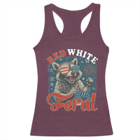 Red White and Feral Raccoon Racerback Tank Top Funny Patriotic Fireworks Wild 4th of July Vibes - Wonder Print Shop
