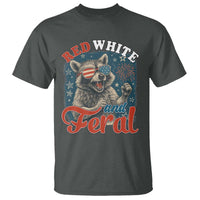 Red White and Feral Raccoon T Shirt Funny Patriotic Fireworks Wild 4th of July Vibes - Wonder Print Shop