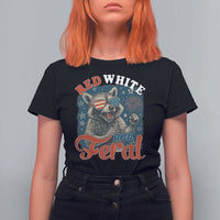 Red White and Feral Raccoon T Shirt For Women Funny Patriotic Fireworks Wild 4th of July Vibes - Wonder Print Shop