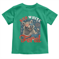 Red White and Feral Raccoon Toddler T Shirt Funny Patriotic Fireworks Wild 4th of July Vibes - Wonder Print Shop